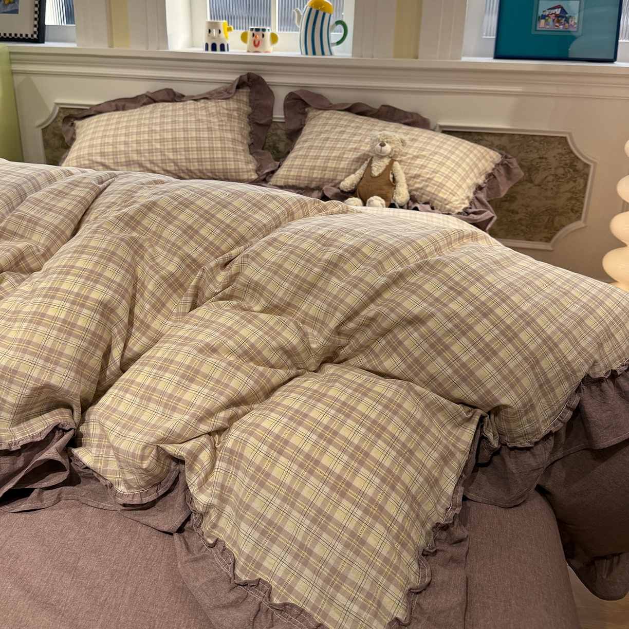 91家纺网 家纺一手货源 找家纺 曼町家居 2026春夏全棉纯棉水洗棉花边款四件套 米娅