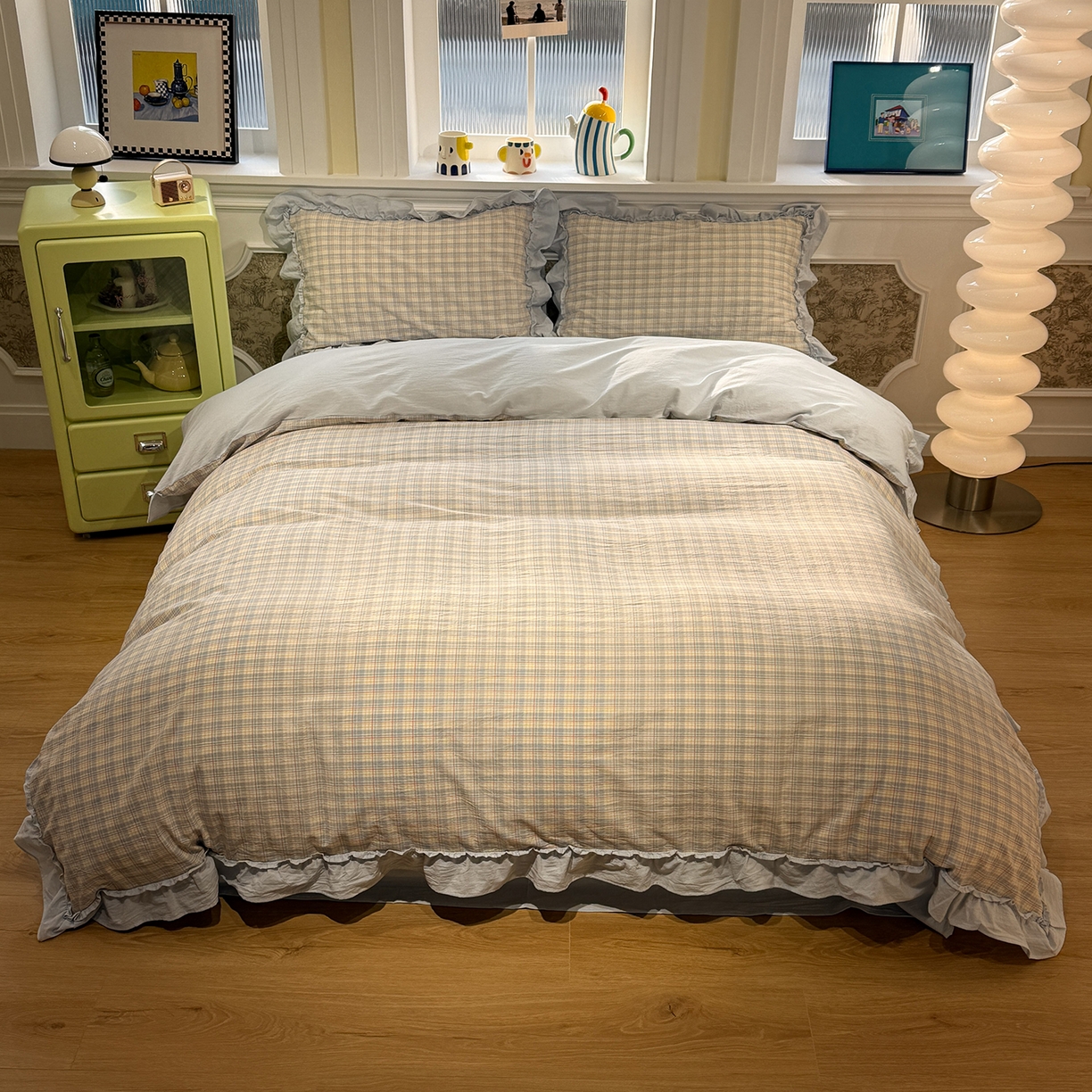 91家纺网 家纺一手货源 找家纺 曼町家居 2026春夏全棉纯棉水洗棉花边款四件套 未眠