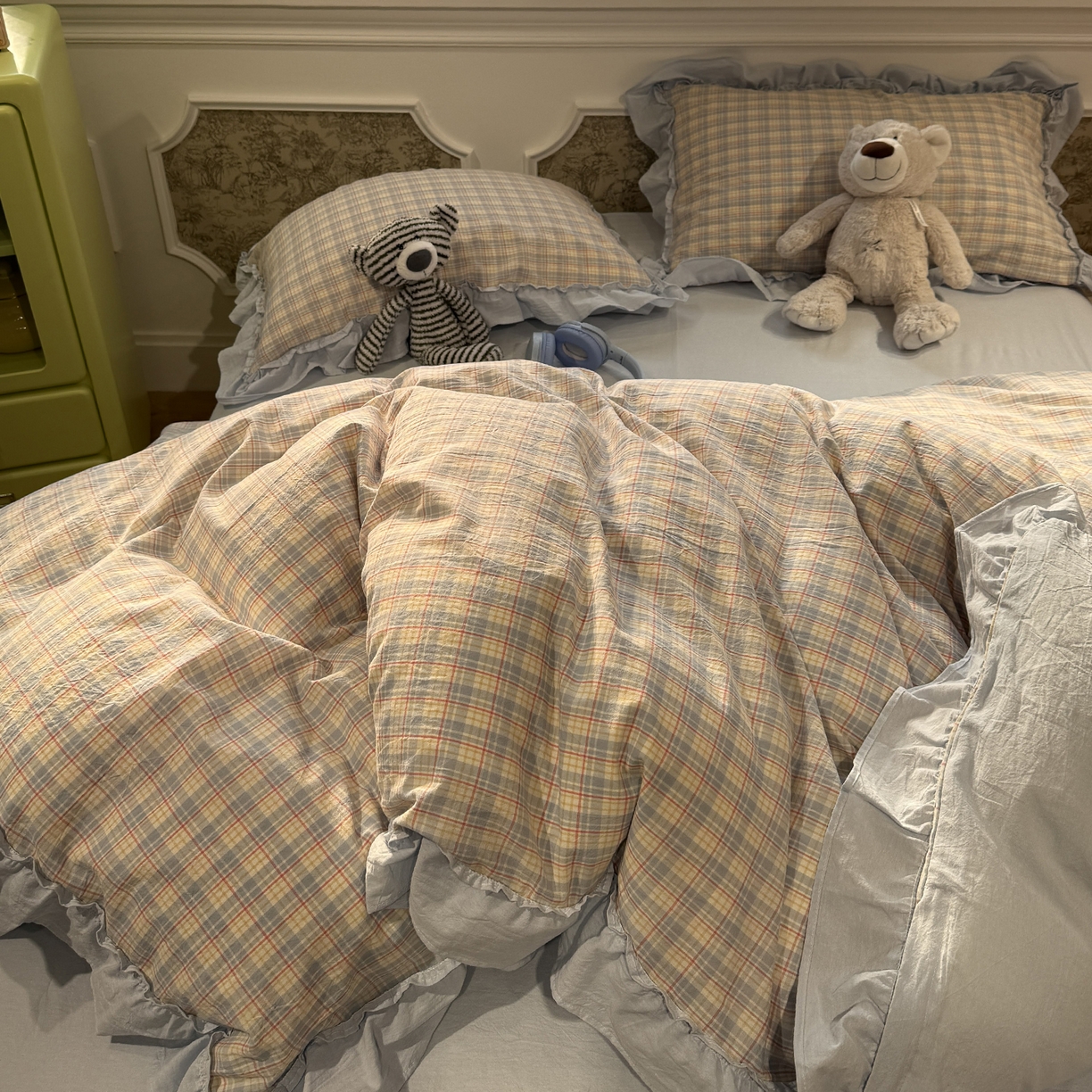 91家纺网 家纺一手货源 找家纺 曼町家居 2026春夏全棉纯棉水洗棉花边款四件套 未眠