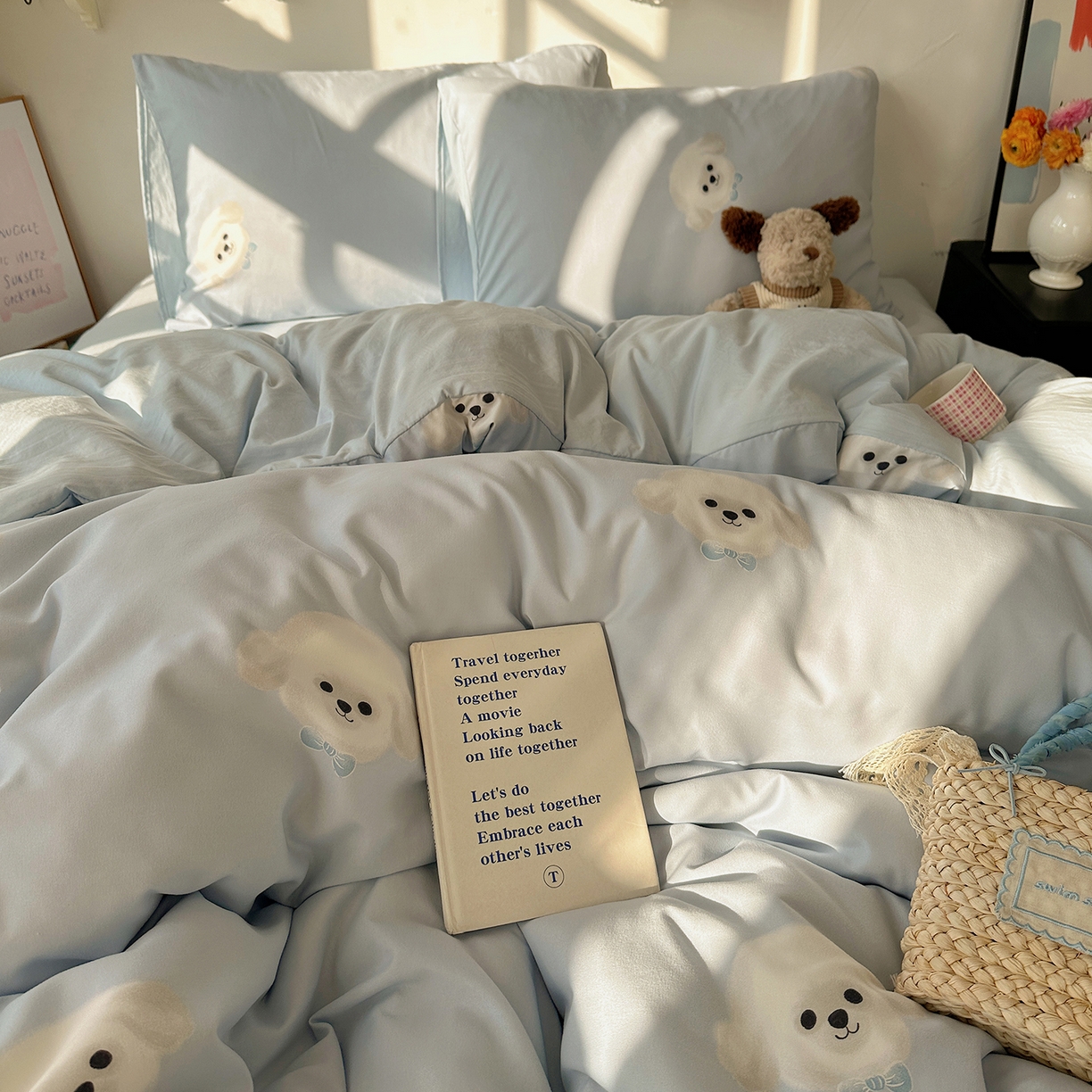 91家纺网 家纺一手货源 找家纺 沐芷 2026 【提供买家秀】A类水洗棉被套单件被罩 单人1.5x2.0  双人2.0x2.3 云朵狗