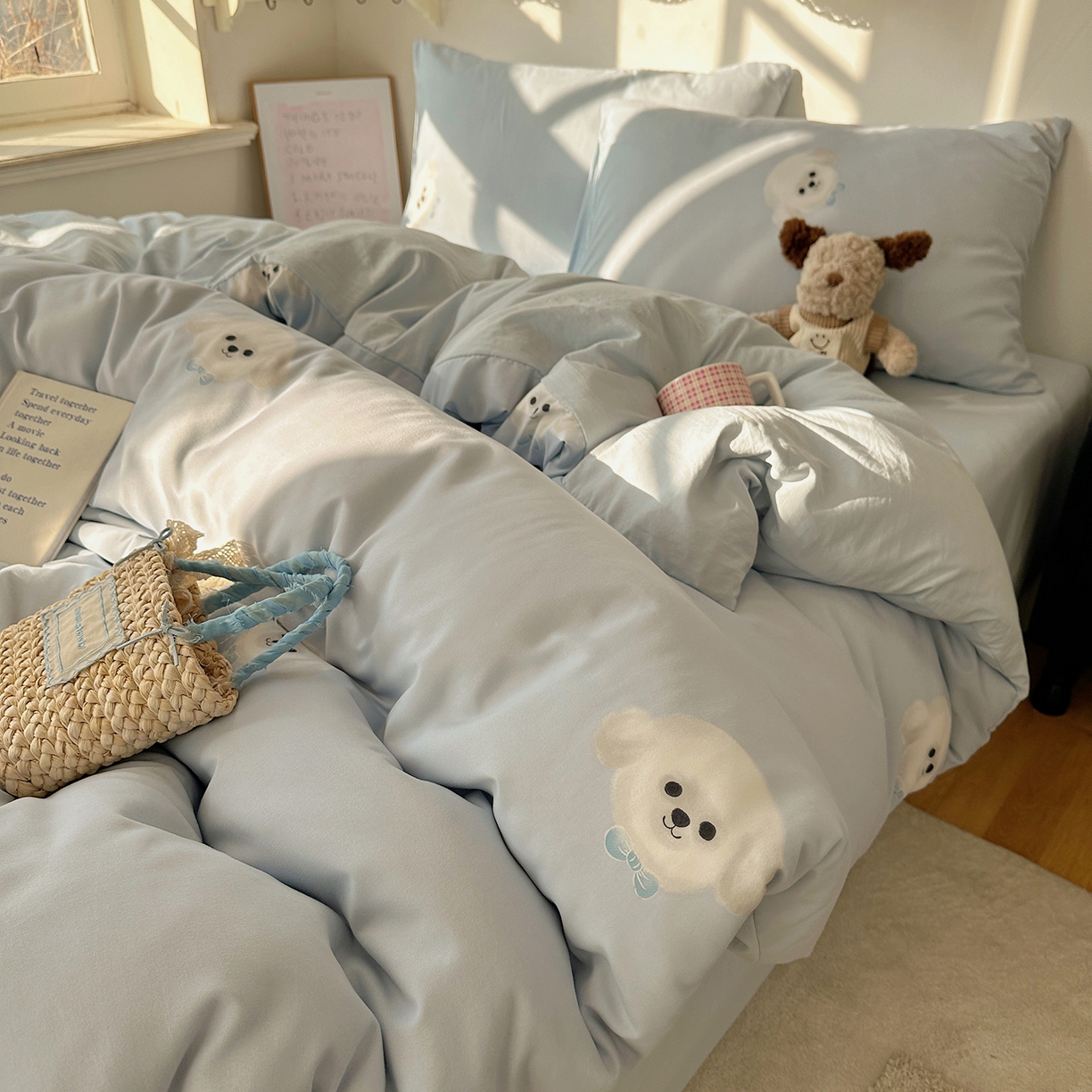 91家纺网 家纺一手货源 找家纺 沐芷 2026 【提供买家秀】A类水洗棉被套单件被罩 单人1.5x2.0  双人2.0x2.3 云朵狗