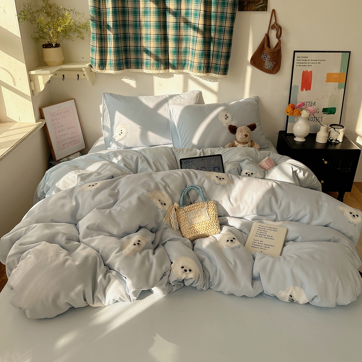 91家纺网 家纺一手货源 找家纺 沐芷 2026 【提供买家秀】A类水洗棉被套单件被罩 单人1.5x2.0  双人2.0x2.3 云朵狗