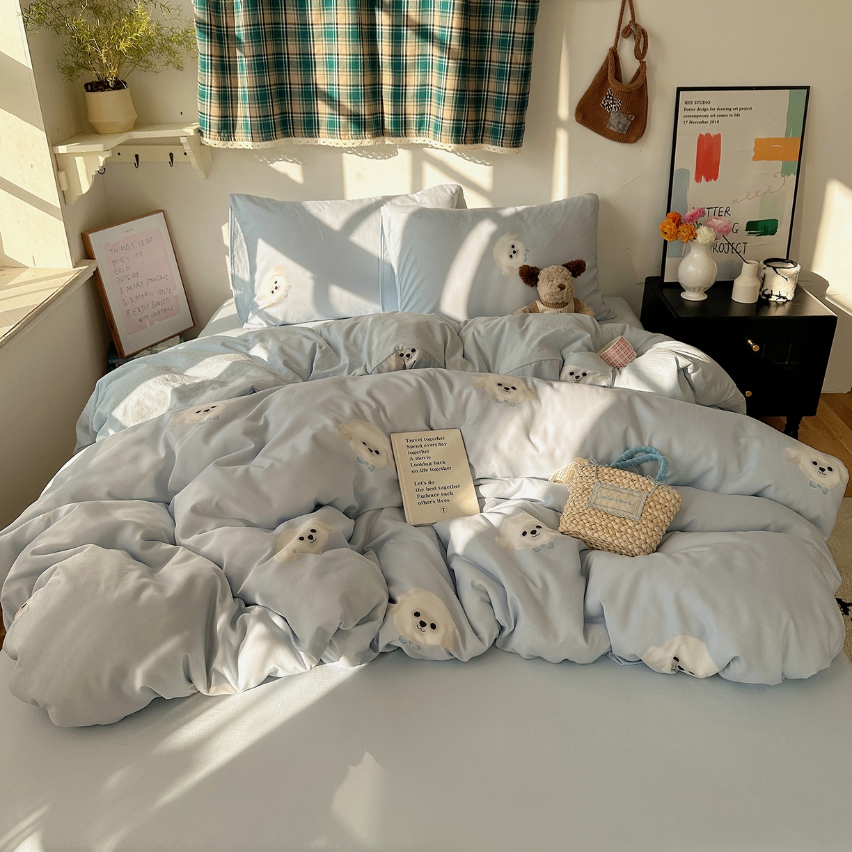 91家纺网 家纺一手货源 找家纺 沐芷 2026 【提供买家秀】A类水洗棉被套单件被罩 单人1.5x2.0  双人2.0x2.3 云朵狗