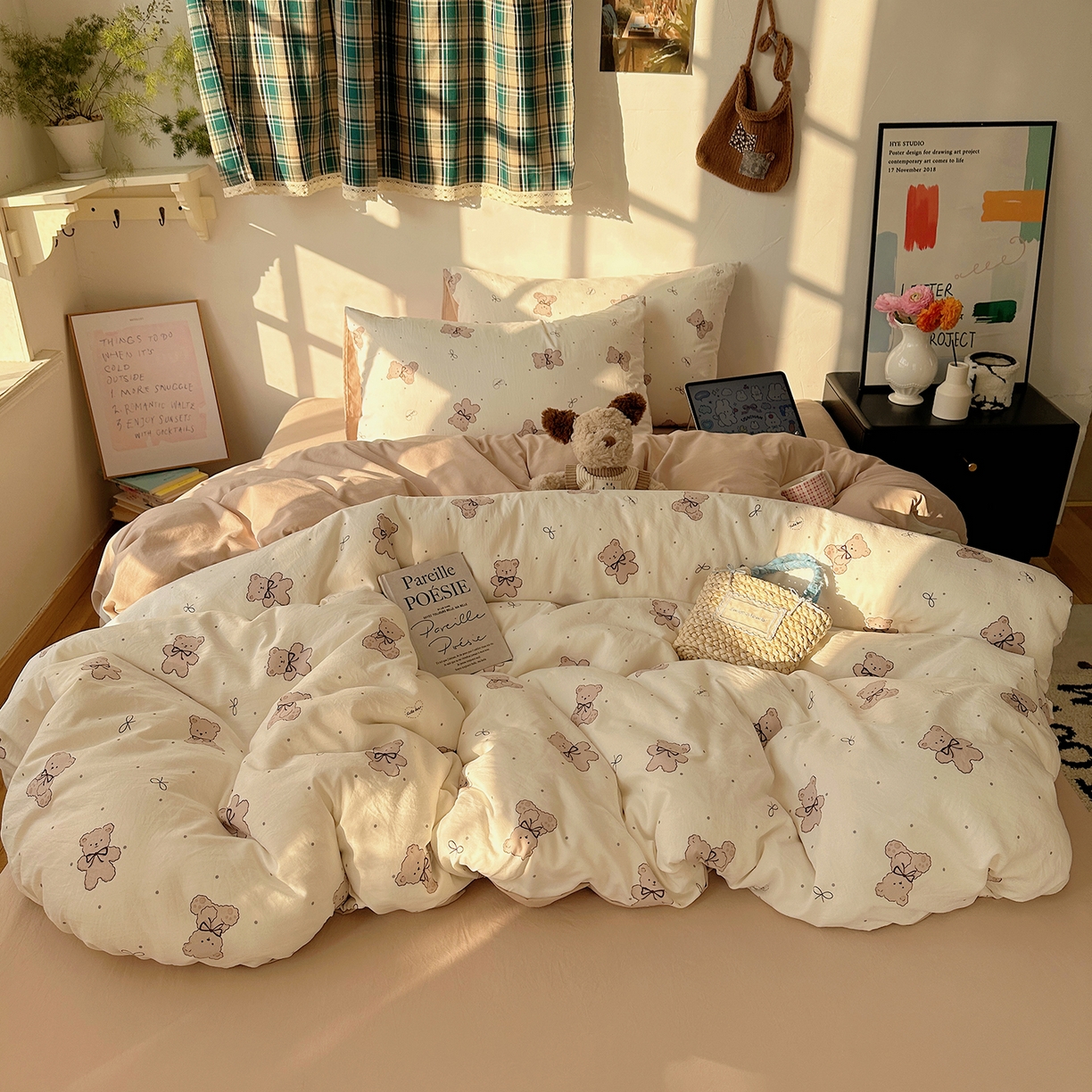 91家纺网 家纺一手货源 找家纺 沐芷 2026 【提供买家秀】A类水洗棉被套单件被罩 单人1.5x2.0  双人2.0x2.3 饼干熊