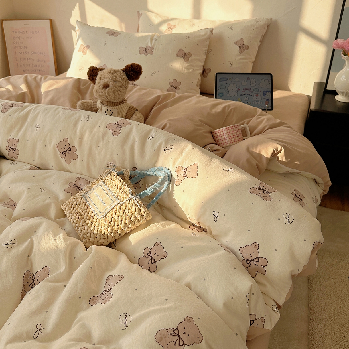 91家纺网 家纺一手货源 找家纺 沐芷 2026 【提供买家秀】A类水洗棉被套单件被罩 单人1.5x2.0  双人2.0x2.3 饼干熊