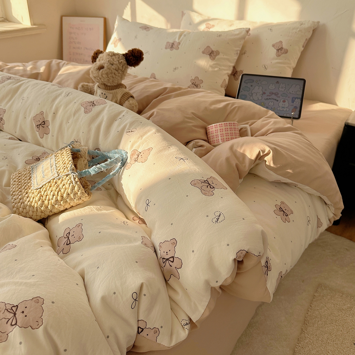 91家纺网 家纺一手货源 找家纺 沐芷 2026 【提供买家秀】A类水洗棉被套单件被罩 单人1.5x2.0  双人2.0x2.3 饼干熊