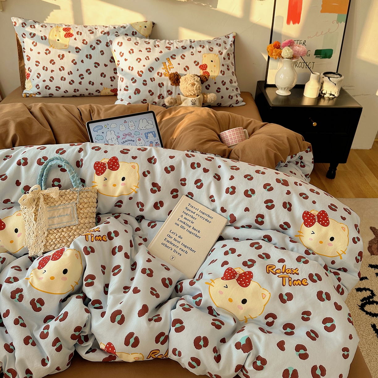 91家纺网 家纺一手货源 找家纺 沐芷 2026 【提供买家秀】A类水洗棉被套单件被罩 单人1.5x2.0  双人2.0x2.3 蓝豹喵星人