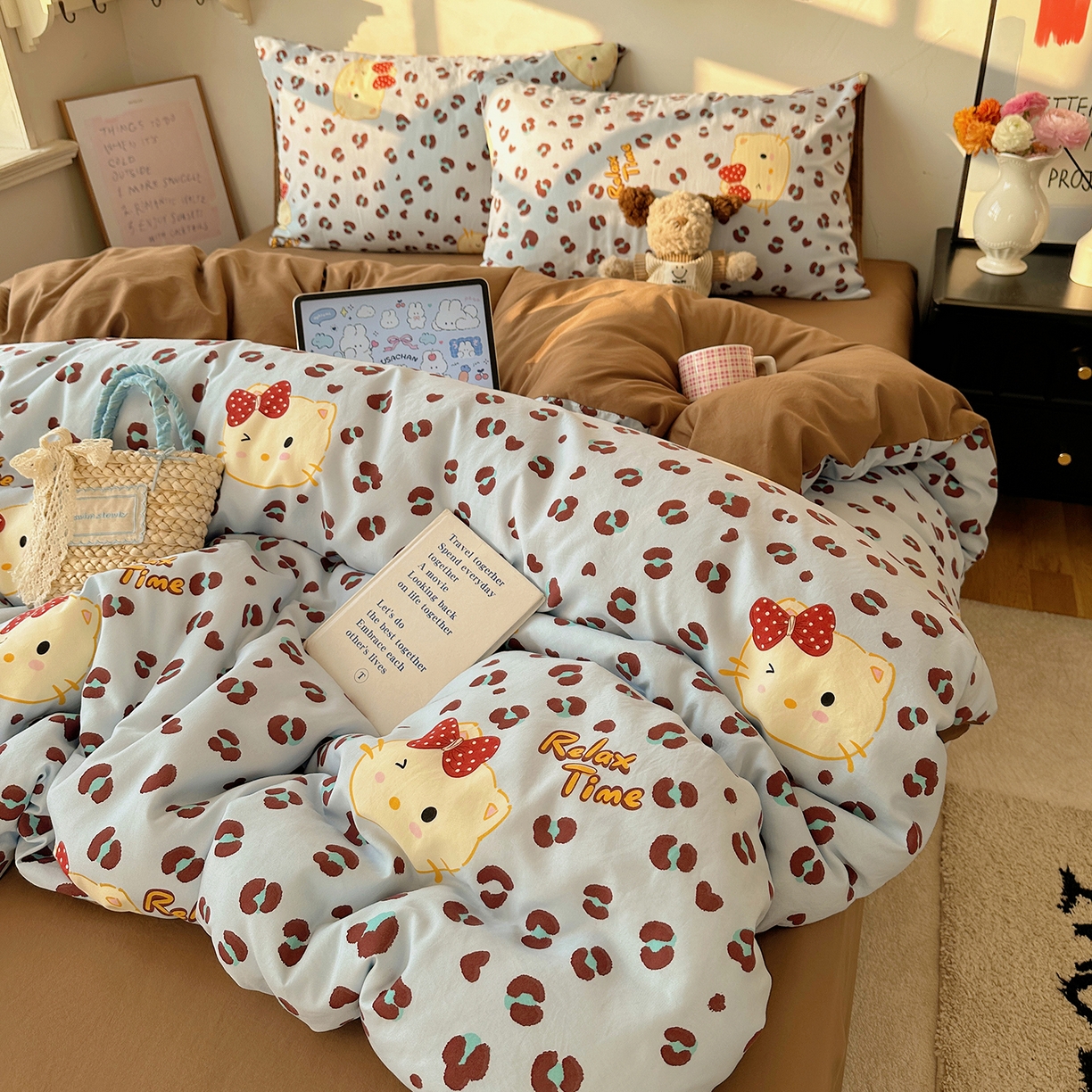 91家纺网 家纺一手货源 找家纺 沐芷 2026 【提供买家秀】A类水洗棉被套单件被罩 单人1.5x2.0  双人2.0x2.3 蓝豹喵星人