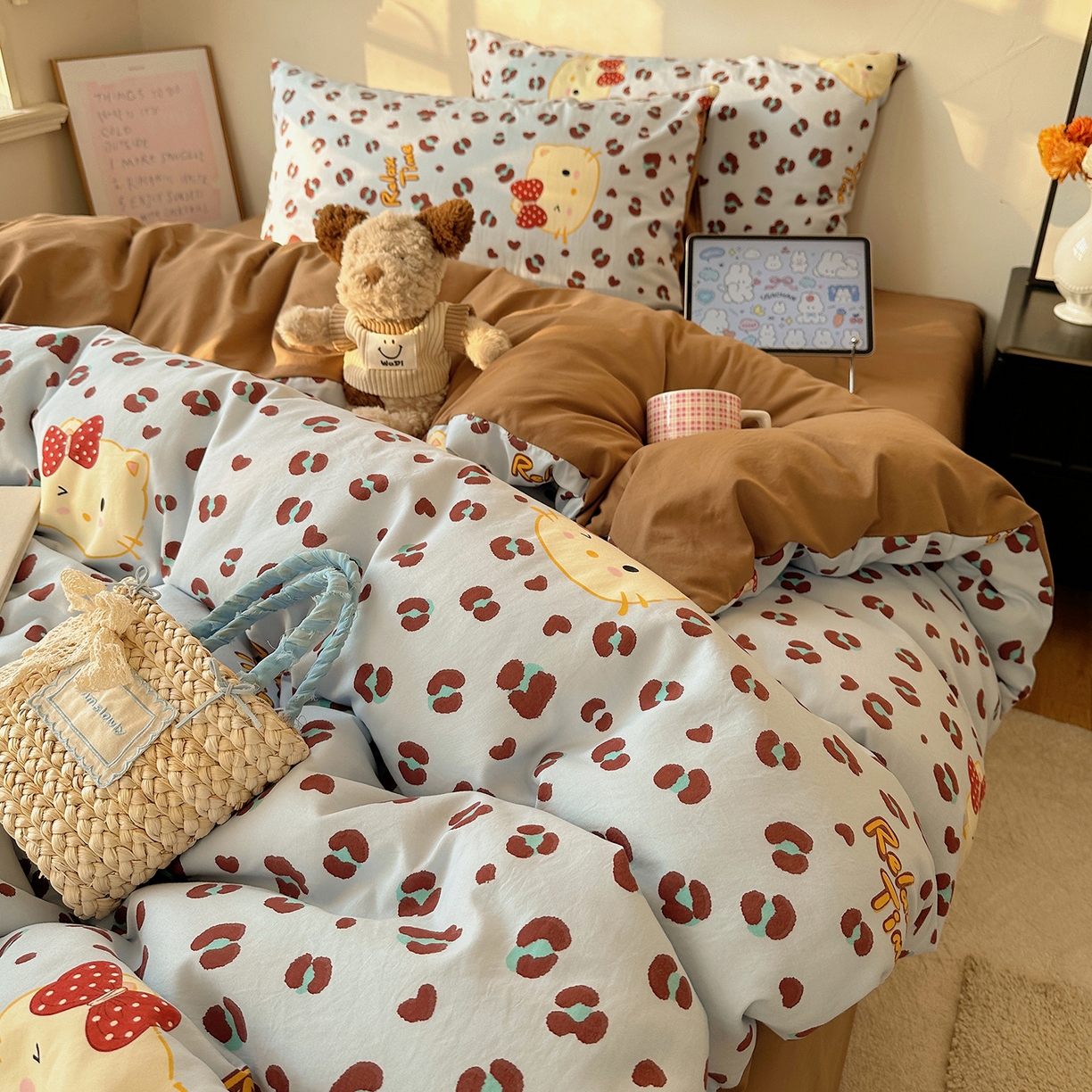 91家纺网 家纺一手货源 找家纺 沐芷 2026 【提供买家秀】A类水洗棉被套单件被罩 单人1.5x2.0  双人2.0x2.3 蓝豹喵星人