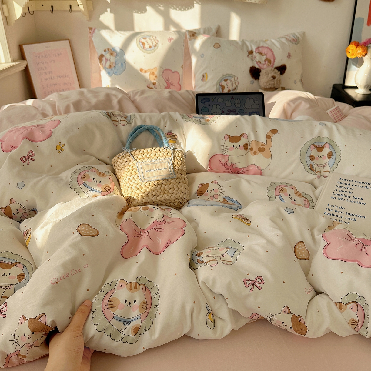 沐芷 2026 【提供买家秀】A类水洗棉被套单件被罩 单人1.5x2.0  双人2.0x2.3 萌猫派对