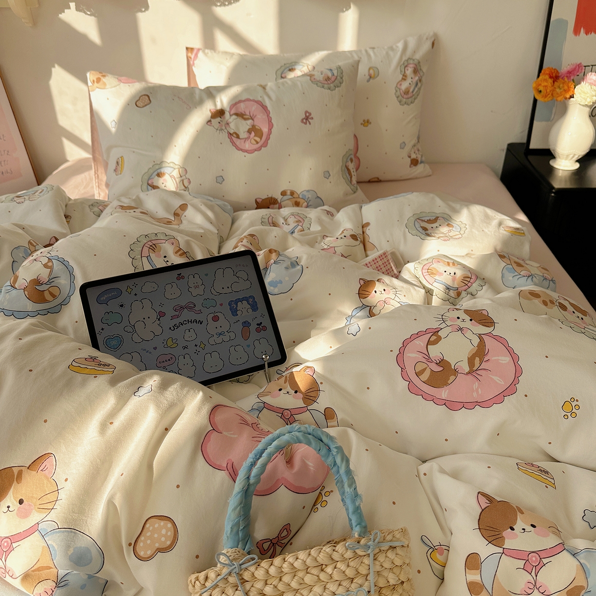 91家纺网 家纺一手货源 找家纺 沐芷 2026 【提供买家秀】A类水洗棉被套单件被罩 单人1.5x2.0  双人2.0x2.3 萌猫派对