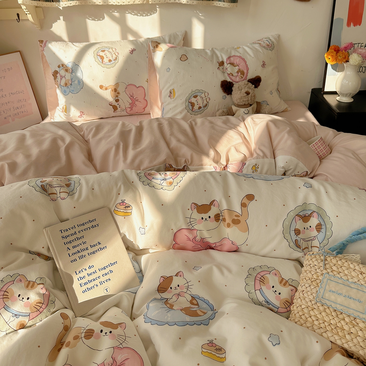 91家纺网 家纺一手货源 找家纺 沐芷 2026 【提供买家秀】A类水洗棉被套单件被罩 单人1.5x2.0  双人2.0x2.3 萌猫派对