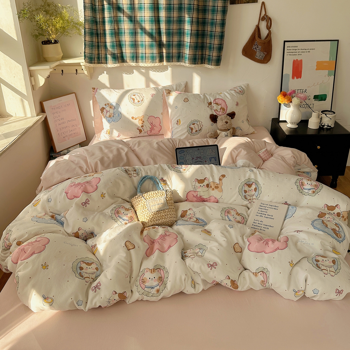 91家纺网 家纺一手货源 找家纺 沐芷 2026 【提供买家秀】A类水洗棉被套单件被罩 单人1.5x2.0  双人2.0x2.3 萌猫派对