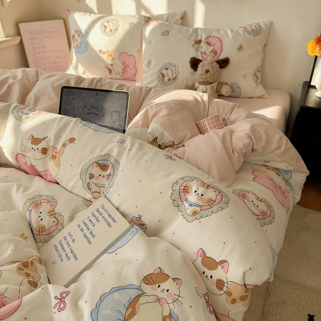 91家纺网 家纺一手货源 找家纺 沐芷 2026 【提供买家秀】A类水洗棉被套单件被罩 单人1.5x2.0  双人2.0x2.3 萌猫派对