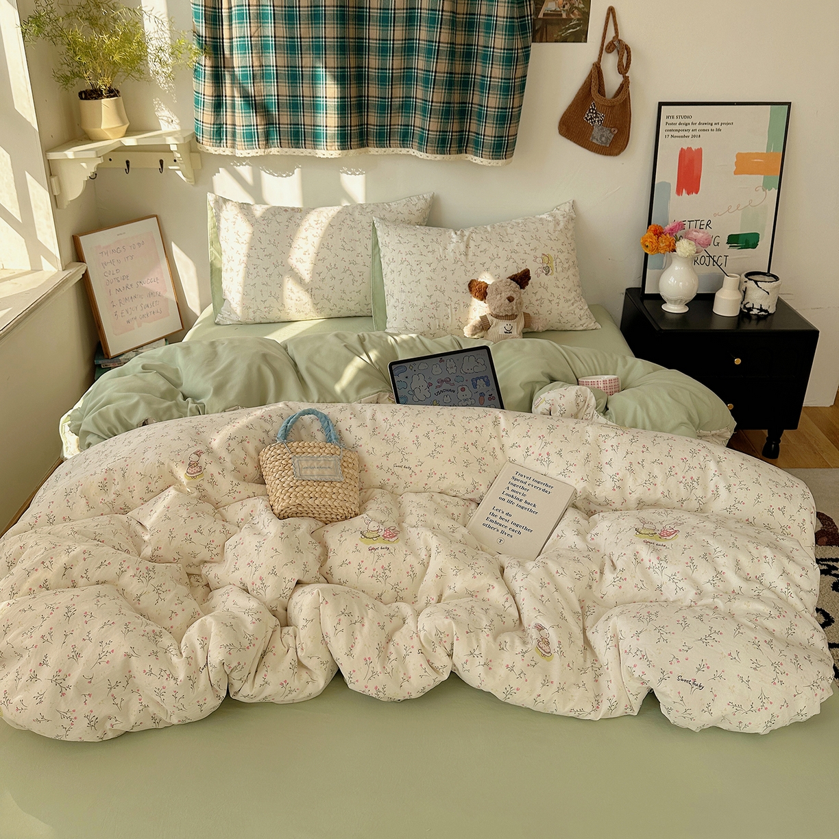 91家纺网 家纺一手货源 找家纺 沐芷 2026 【提供买家秀】A类水洗棉被套单件被罩 单人1.5x2.0  双人2.0x2.3 森系田园兔