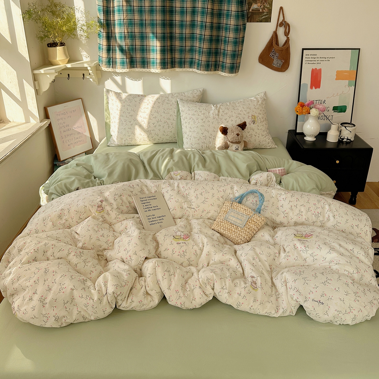 91家纺网 家纺一手货源 找家纺 沐芷 2026 【提供买家秀】A类水洗棉被套单件被罩 单人1.5x2.0  双人2.0x2.3 森系田园兔