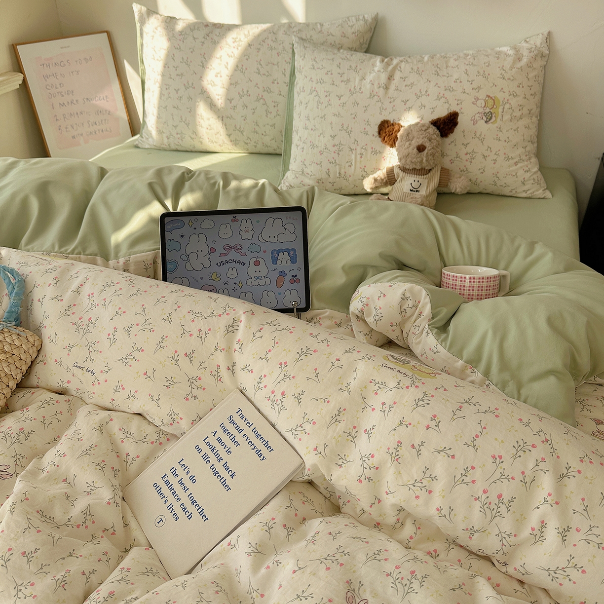 91家纺网 家纺一手货源 找家纺 沐芷 2026 【提供买家秀】A类水洗棉被套单件被罩 单人1.5x2.0  双人2.0x2.3 森系田园兔