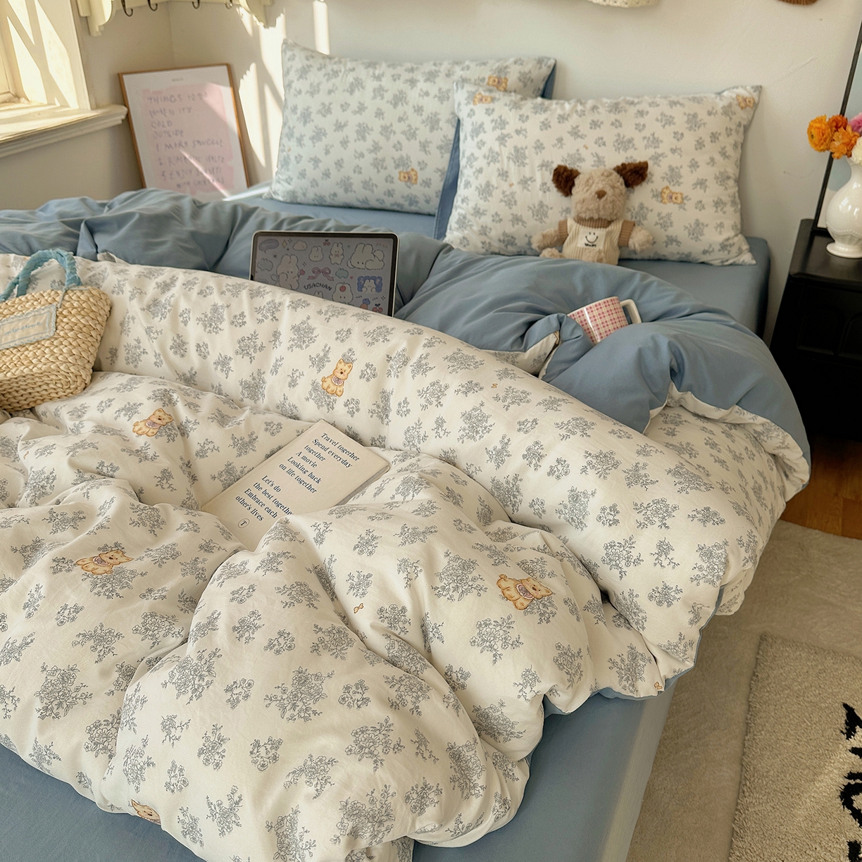 91家纺网 家纺一手货源 找家纺 沐芷 2026 【提供买家秀】A类水洗棉被套单件被罩 单人1.5x2.0  双人2.0x2.3 雾蓝西高地