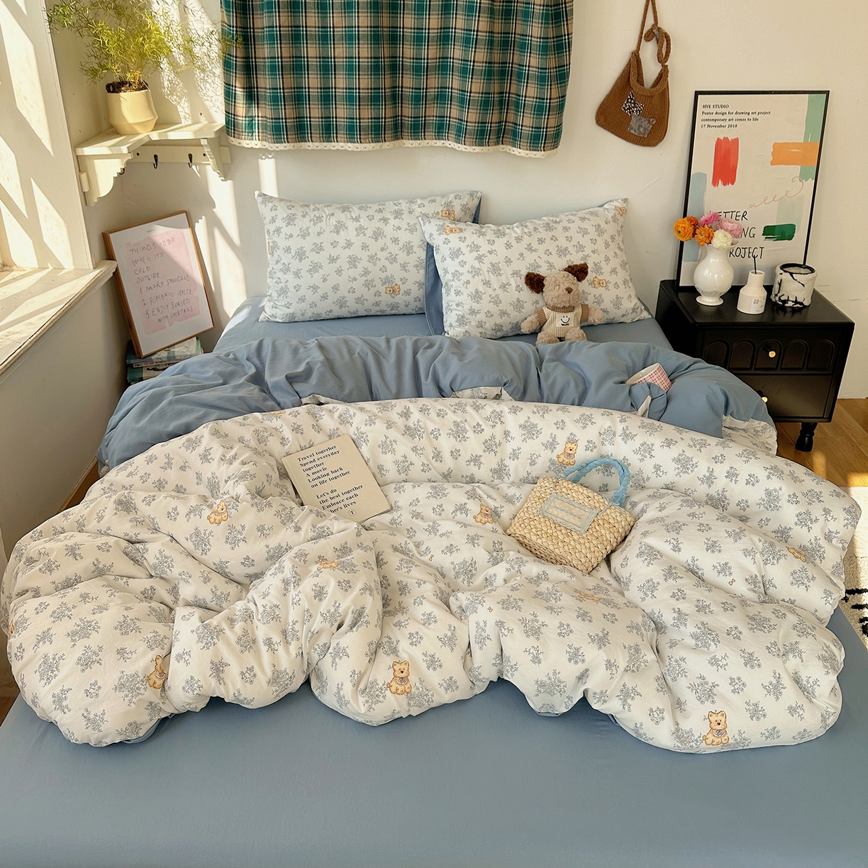 91家纺网 家纺一手货源 找家纺 沐芷 2026 【提供买家秀】A类水洗棉被套单件被罩 单人1.5x2.0  双人2.0x2.3 雾蓝西高地