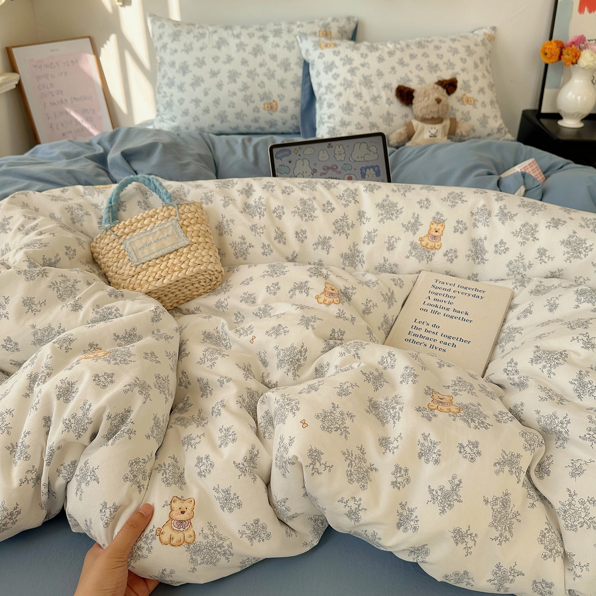 91家纺网 家纺一手货源 找家纺 沐芷 2026 【提供买家秀】A类水洗棉被套单件被罩 单人1.5x2.0  双人2.0x2.3 雾蓝西高地