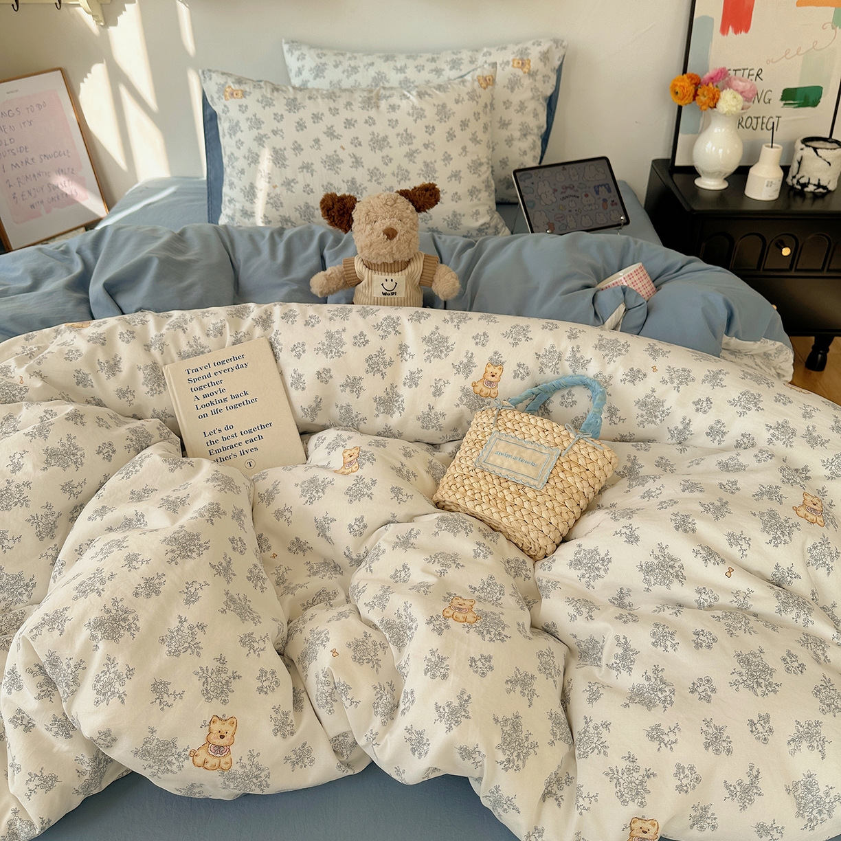 91家纺网 家纺一手货源 找家纺 沐芷 2026 【提供买家秀】A类水洗棉被套单件被罩 单人1.5x2.0  双人2.0x2.3 雾蓝西高地