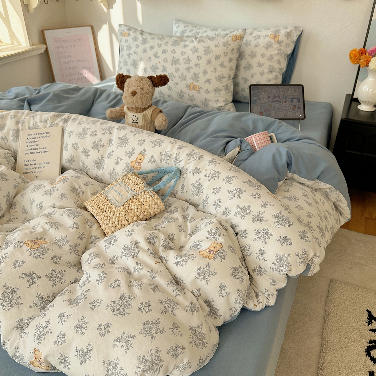 91家纺网 家纺一手货源 找家纺 沐芷 2026 【提供买家秀】A类水洗棉被套单件被罩 单人1.5x2.0  双人2.0x2.3 雾蓝西高地