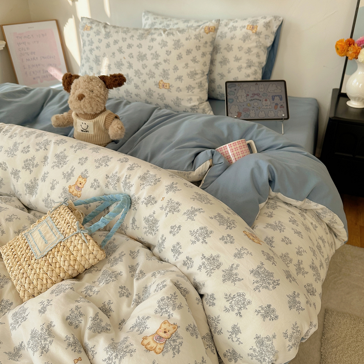 91家纺网 家纺一手货源 找家纺 沐芷 2026 【提供买家秀】A类水洗棉被套单件被罩 单人1.5x2.0  双人2.0x2.3 雾蓝西高地