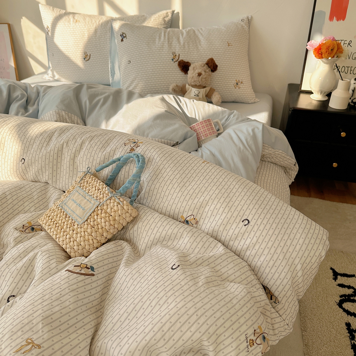 91家纺网 家纺一手货源 找家纺 沐芷 2026 【提供买家秀】A类水洗棉被套单件被罩 单人1.5x2.0  双人2.0x2.3 旋转木马