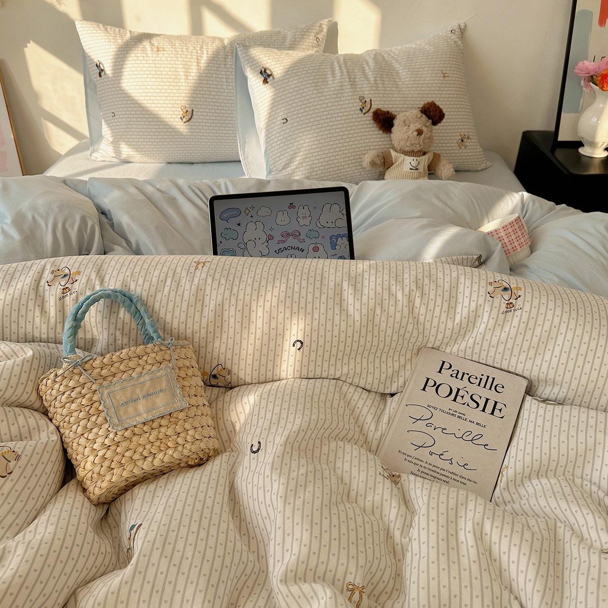 91家纺网 家纺一手货源 找家纺 沐芷 2026 【提供买家秀】A类水洗棉被套单件被罩 单人1.5x2.0  双人2.0x2.3 旋转木马