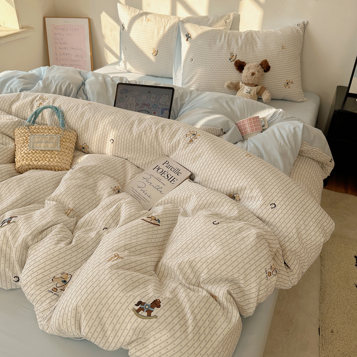 91家纺网 家纺一手货源 找家纺 沐芷 2026 【提供买家秀】A类水洗棉被套单件被罩 单人1.5x2.0  双人2.0x2.3 旋转木马