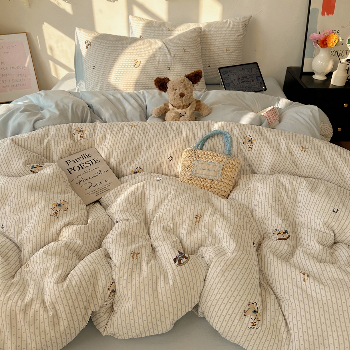 91家纺网 家纺一手货源 找家纺 沐芷 2026 【提供买家秀】A类水洗棉被套单件被罩 单人1.5x2.0  双人2.0x2.3 旋转木马