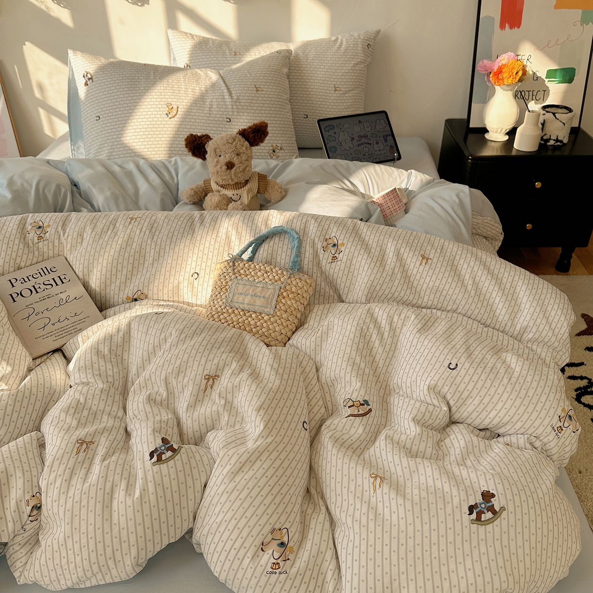 91家纺网 家纺一手货源 找家纺 沐芷 2026 【提供买家秀】A类水洗棉被套单件被罩 单人1.5x2.0  双人2.0x2.3 旋转木马