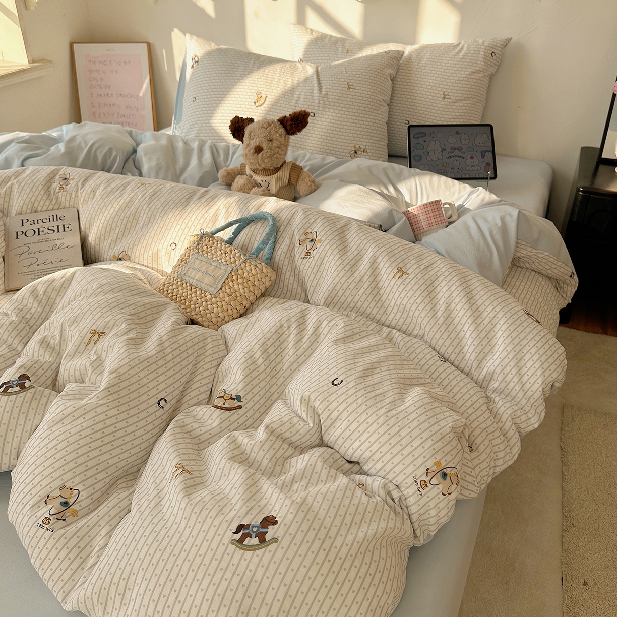 91家纺网 家纺一手货源 找家纺 沐芷 2026 【提供买家秀】A类水洗棉被套单件被罩 单人1.5x2.0  双人2.0x2.3 旋转木马