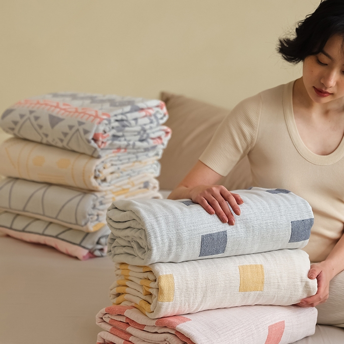 91家纺网 家纺一手货源 找家纺 朴尔家纺-毛巾被 2026新款西部民族风全棉纯棉三层纱布毛巾被-朴尔经典款常年备货 组合图仅供展示