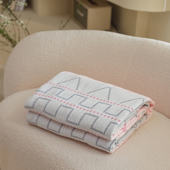 朴尔家纺-毛巾被 2026新款西部民族风全棉纯棉三层纱布毛巾被-朴尔经典款常年备货 贝拉-粉