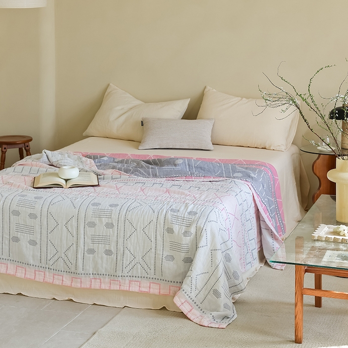 91家纺网 家纺一手货源 找家纺 朴尔家纺-毛巾被 2026新款西部民族风全棉纯棉三层纱布毛巾被-朴尔经典款常年备货 贝拉-粉