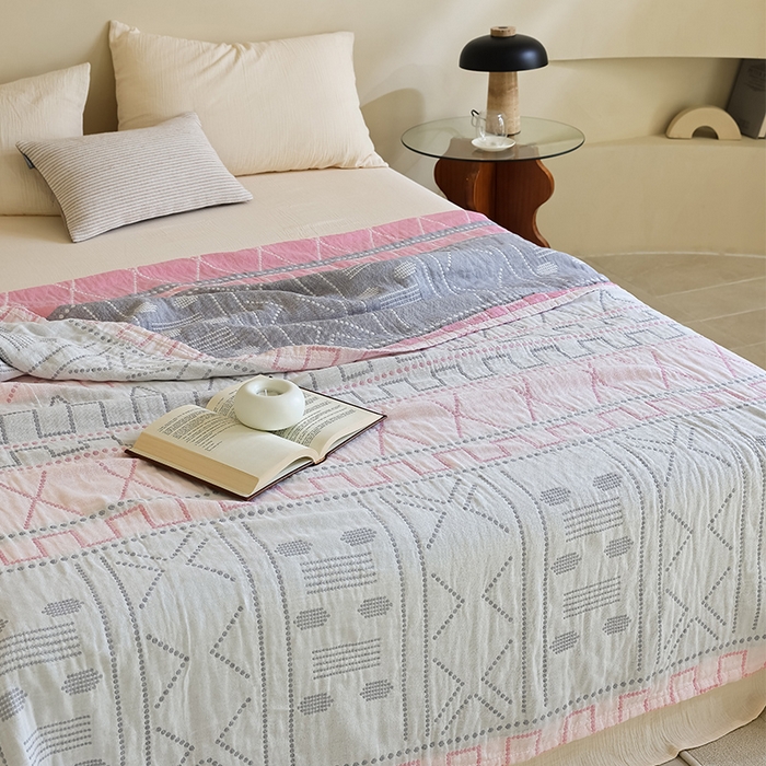 91家纺网 家纺一手货源 找家纺 朴尔家纺-毛巾被 2026新款西部民族风全棉纯棉三层纱布毛巾被-朴尔经典款常年备货 贝拉-粉