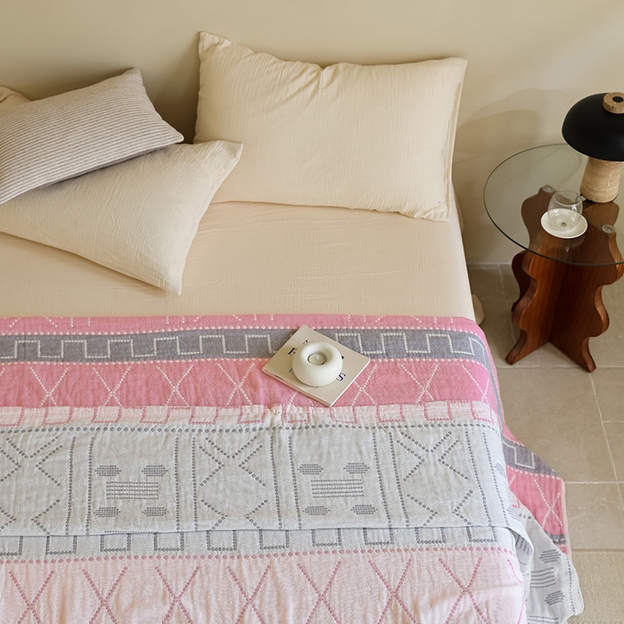 91家纺网 家纺一手货源 找家纺 朴尔家纺-毛巾被 2026新款西部民族风全棉纯棉三层纱布毛巾被-朴尔经典款常年备货 贝拉-粉