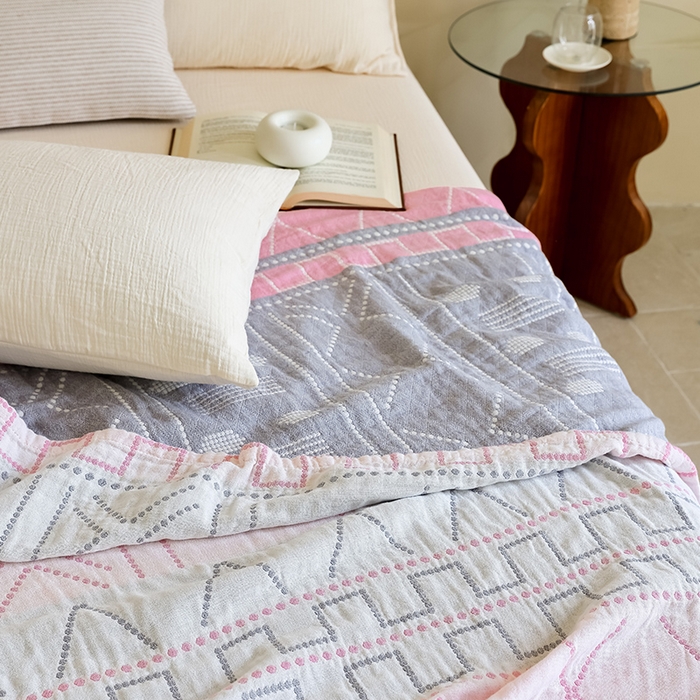 91家纺网 家纺一手货源 找家纺 朴尔家纺-毛巾被 2026新款西部民族风全棉纯棉三层纱布毛巾被-朴尔经典款常年备货 贝拉-粉