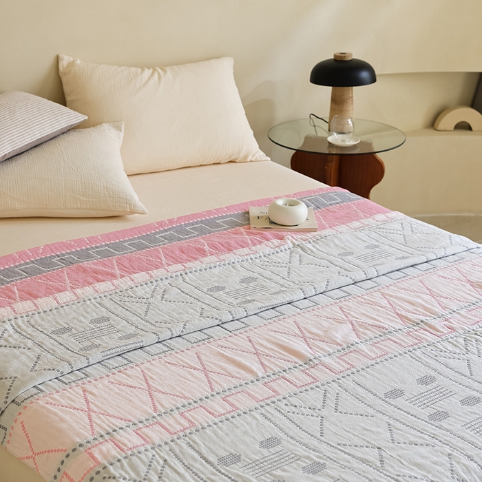 91家纺网 家纺一手货源 找家纺 朴尔家纺-毛巾被 2026新款西部民族风全棉纯棉三层纱布毛巾被-朴尔经典款常年备货 贝拉-粉