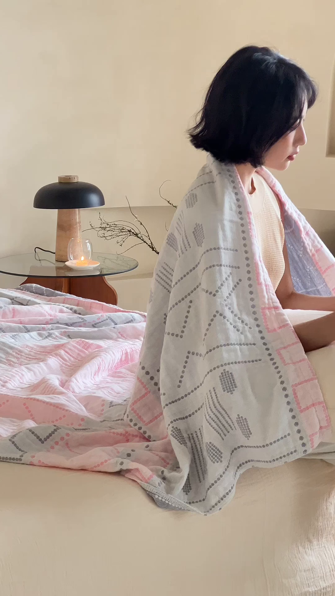 91家纺网 家纺一手货源 找家纺 朴尔家纺-毛巾被 2026新款西部民族风全棉纯棉三层纱布毛巾被-朴尔经典款常年备货 贝拉-粉