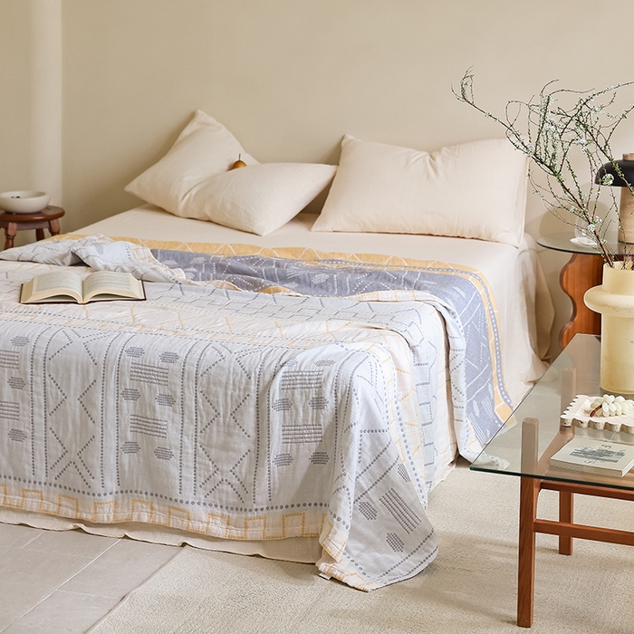 91家纺网 家纺一手货源 找家纺 朴尔家纺-毛巾被 2026新款西部民族风全棉纯棉三层纱布毛巾被-朴尔经典款常年备货 贝拉-黄