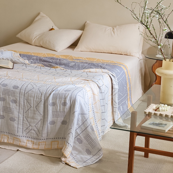 91家纺网 家纺一手货源 找家纺 朴尔家纺-毛巾被 2026新款西部民族风全棉纯棉三层纱布毛巾被-朴尔经典款常年备货 贝拉-黄