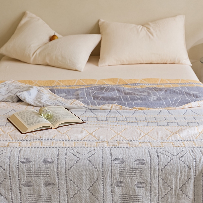 91家纺网 家纺一手货源 找家纺 朴尔家纺-毛巾被 2026新款西部民族风全棉纯棉三层纱布毛巾被-朴尔经典款常年备货 贝拉-黄