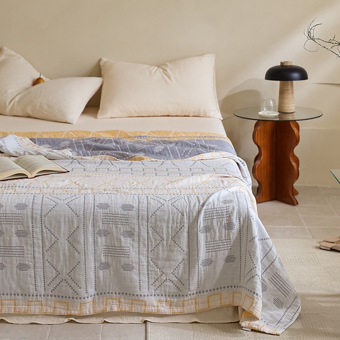 91家纺网 家纺一手货源 找家纺 朴尔家纺-毛巾被 2026新款西部民族风全棉纯棉三层纱布毛巾被-朴尔经典款常年备货 贝拉-黄