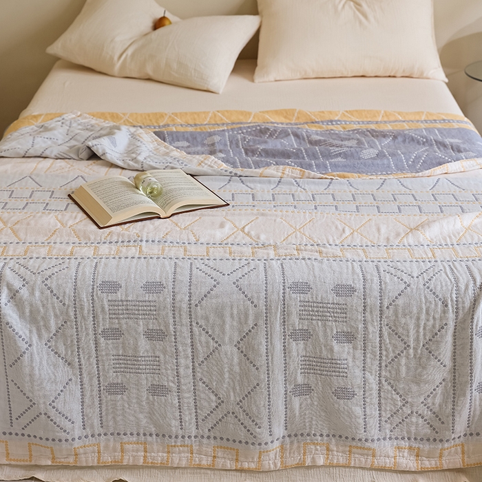 91家纺网 家纺一手货源 找家纺 朴尔家纺-毛巾被 2026新款西部民族风全棉纯棉三层纱布毛巾被-朴尔经典款常年备货 贝拉-黄