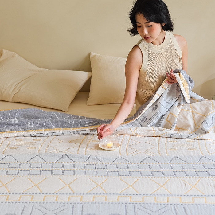 91家纺网 家纺一手货源 找家纺 朴尔家纺-毛巾被 2026新款西部民族风全棉纯棉三层纱布毛巾被-朴尔经典款常年备货 贝拉-黄