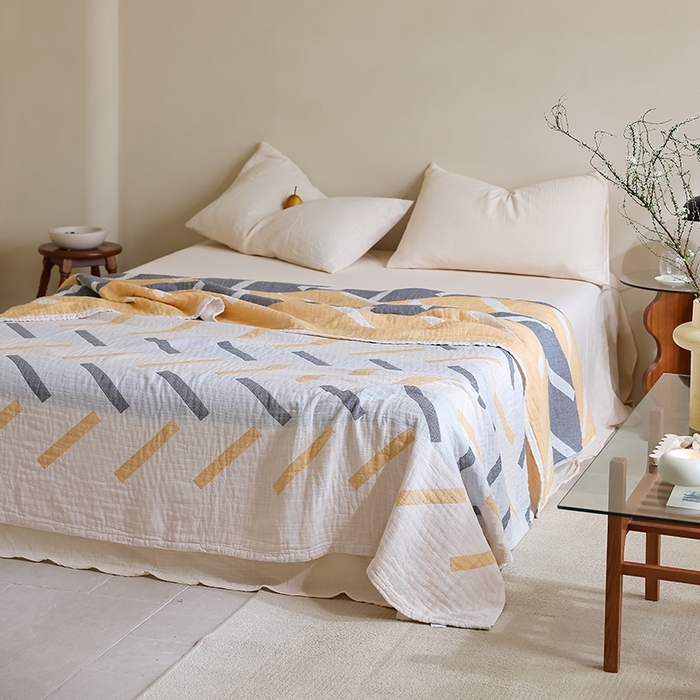 91家纺网 家纺一手货源 找家纺 朴尔家纺-毛巾被 2026新款西部民族风全棉纯棉三层纱布毛巾被-朴尔经典款常年备货 杜莎-黄