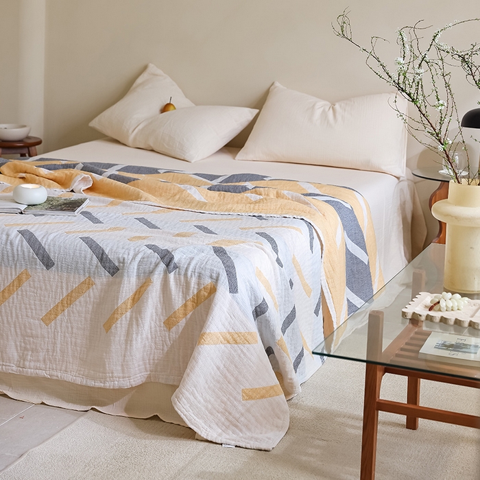 91家纺网 家纺一手货源 找家纺 朴尔家纺-毛巾被 2026新款西部民族风全棉纯棉三层纱布毛巾被-朴尔经典款常年备货 杜莎-黄