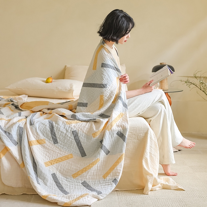 91家纺网 家纺一手货源 找家纺 朴尔家纺-毛巾被 2026新款西部民族风全棉纯棉三层纱布毛巾被-朴尔经典款常年备货 杜莎-黄